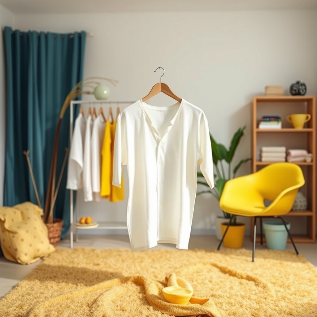 Image illustrating common causes of yellowing on white clothes, including detergent residue and aging fabric.