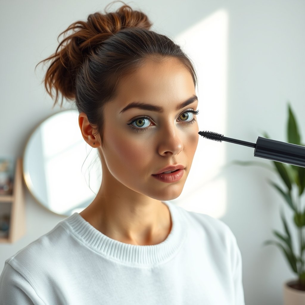 A close-up of clumped mascara on lashes, highlighting common causes of mascara clumping.