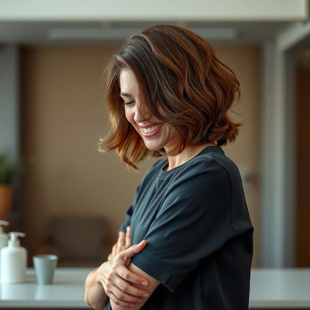 Woman using a hair straightener, highlighting heat styling habits that damage hair.