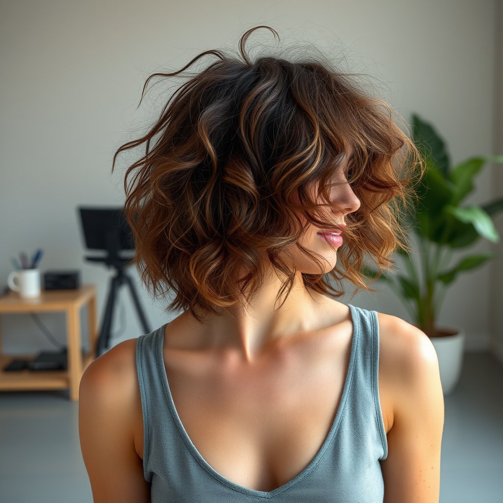 Illustration showing common causes of frizzy hair including humidity, damage, and dryness.
