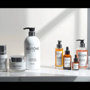Illustration of skincare products with labels indicating their shelf life and expiration dates.
