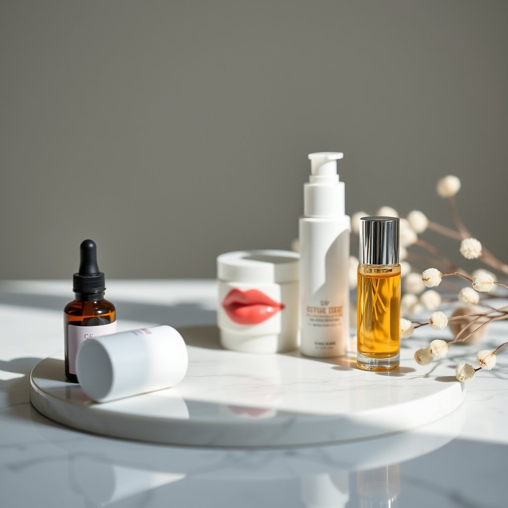 Image showing various toothpaste, mouthwash, and skincare products that may cause chapped lips.