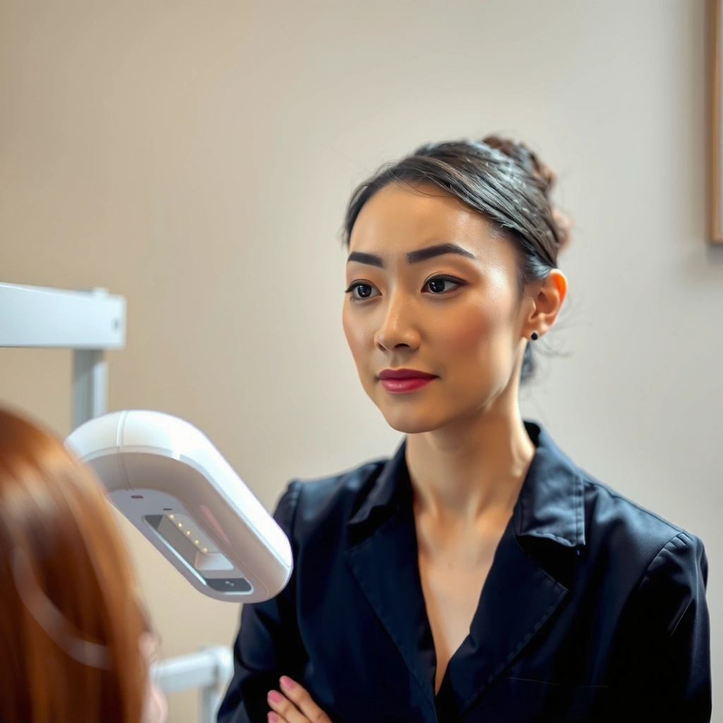 A woman considering laser hair removal during consultation, weighing pros and cons.